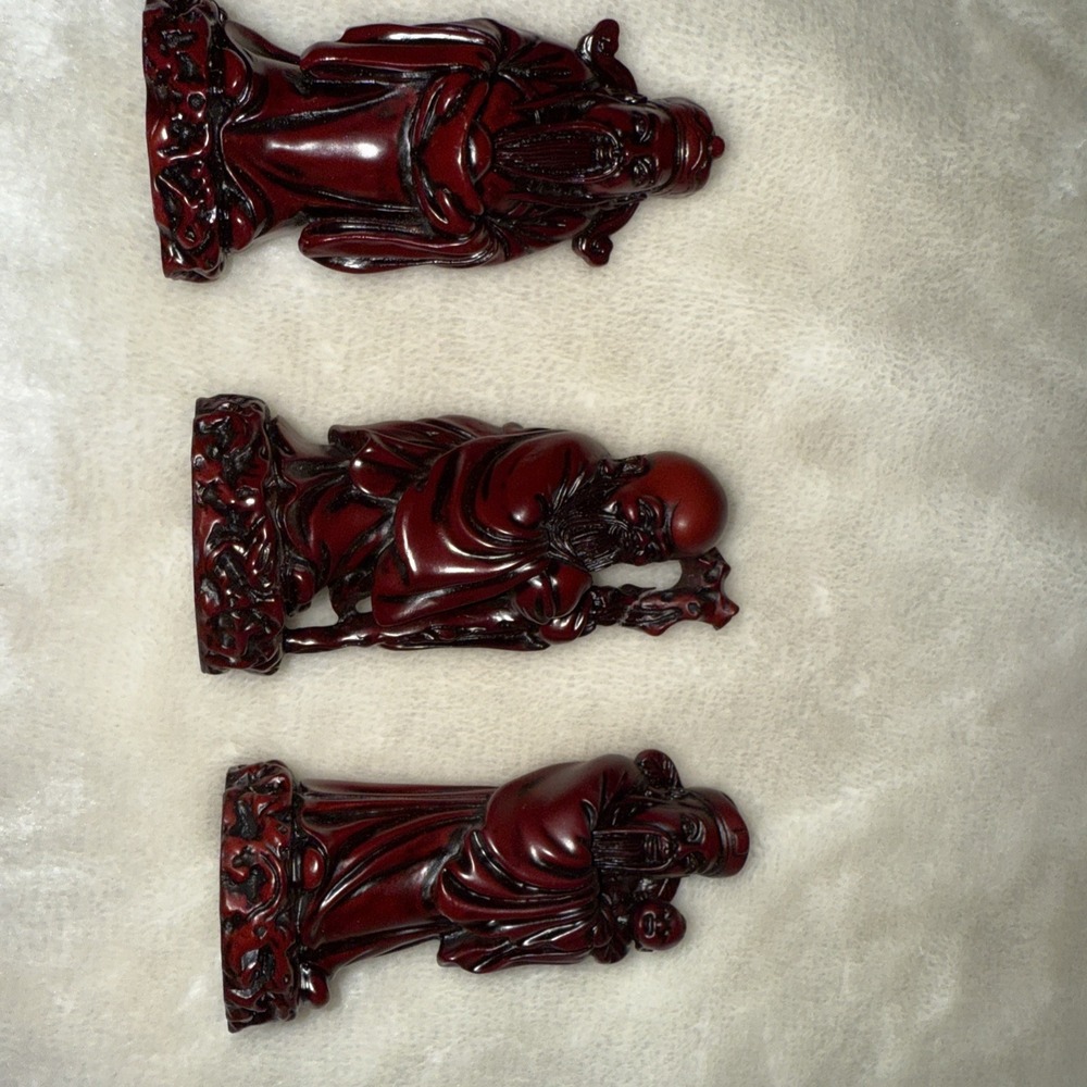 5" Red Resin Chinese Gods Fuk Luk Sau FIGURINES 3 wise men feng shui